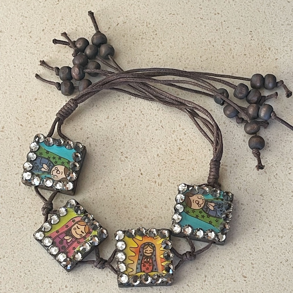 Vintage Wood Beaded Bracelet W/Swarovski Crystals